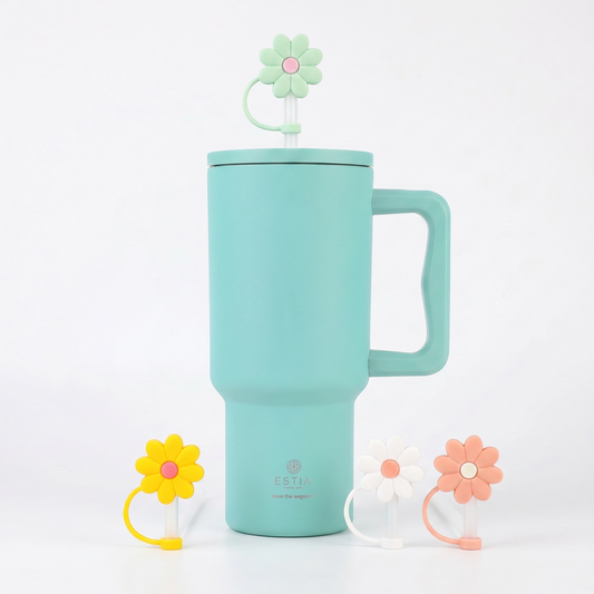Combo Estia Straw Tumbler XL 1200ml & Hugs Straw Toppers Flowers σετ 4τμχ