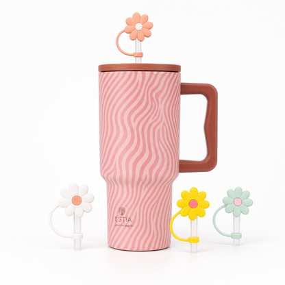 Combo Estia Straw Tumbler XL 900ml & Hugs Straw Toppers Flowers σετ 4τμχ