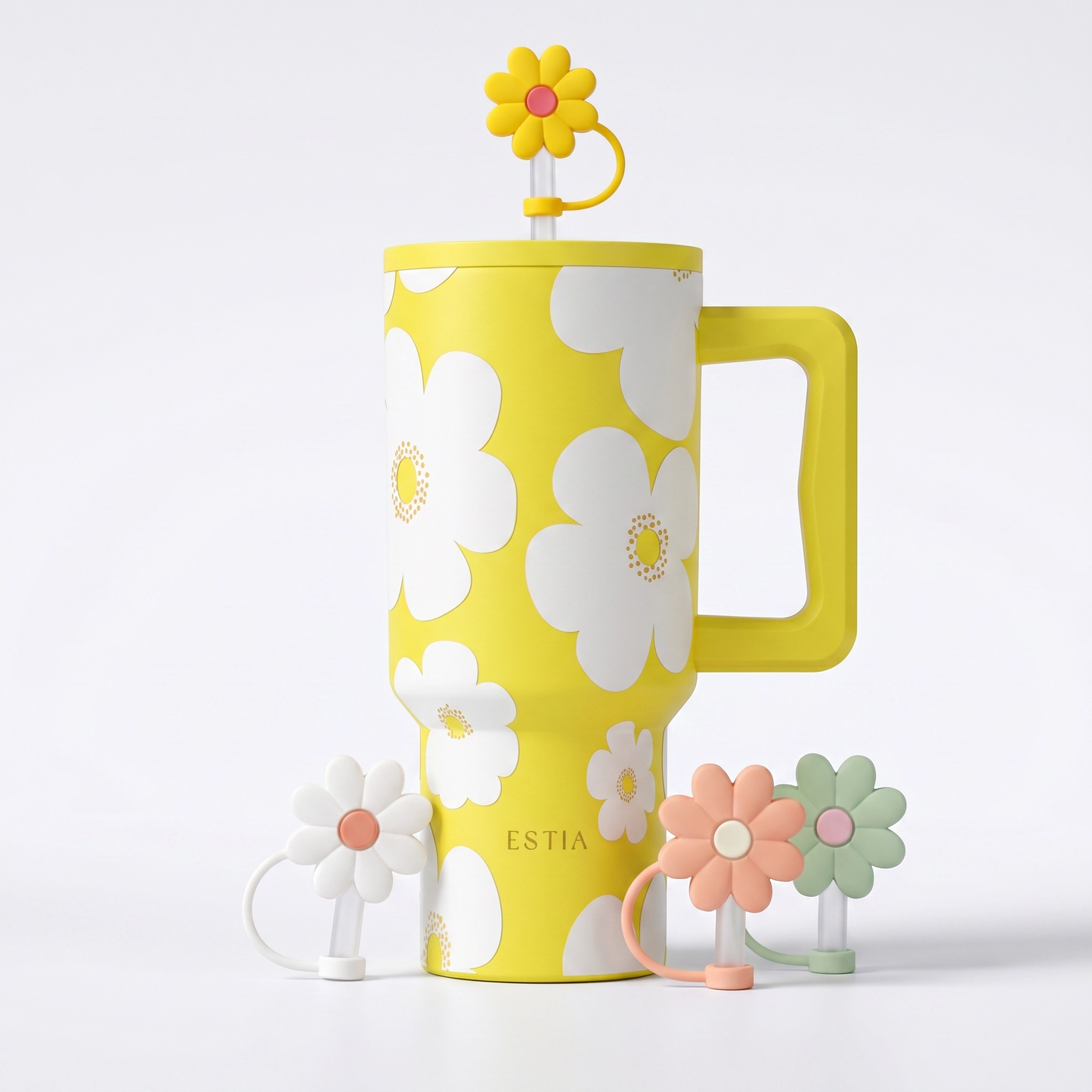 Combo Estia Straw Tumbler XL 900ml Series 4 & Hugs Straw Toppers Flowers σετ 4τμχ