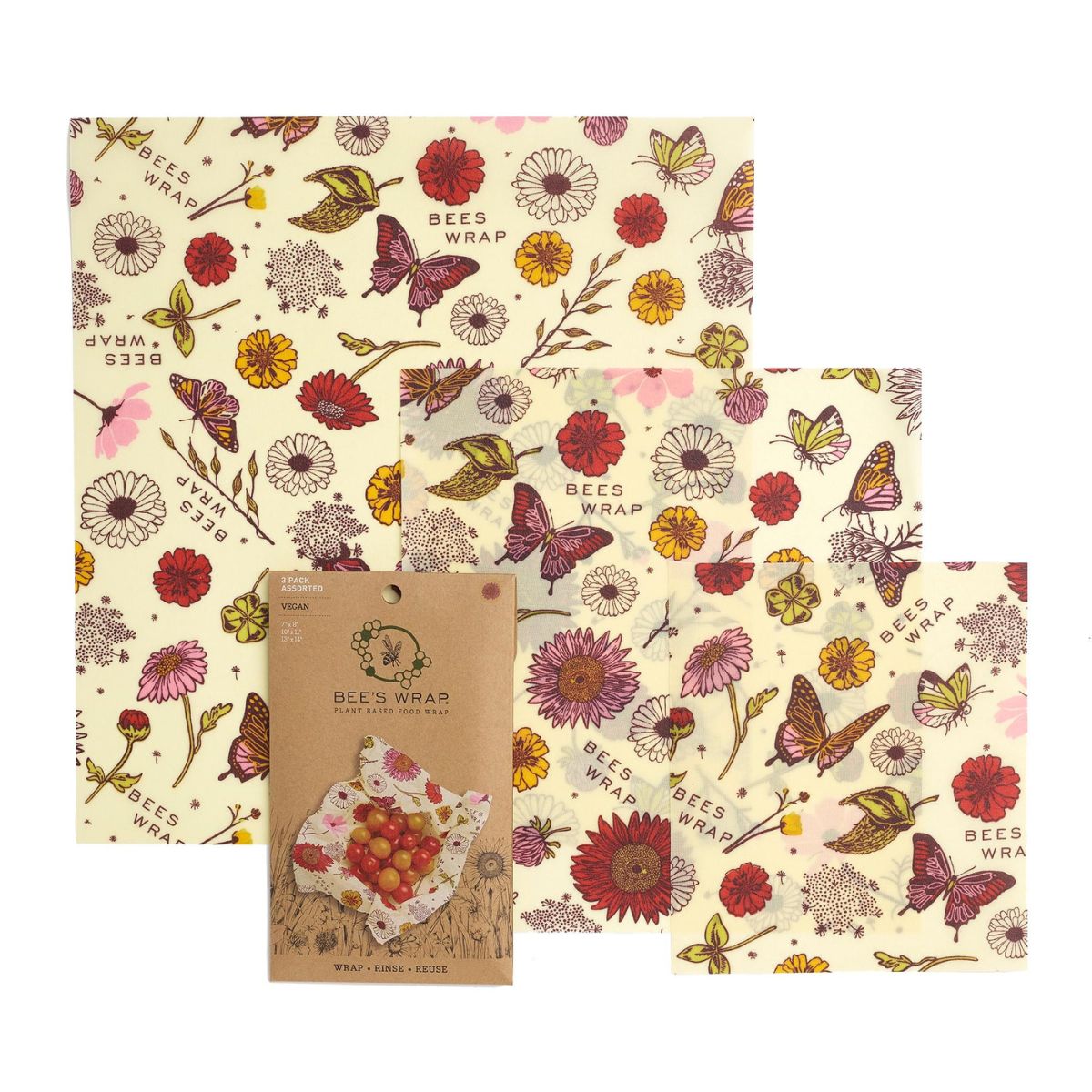 Bee’s Wrap Vegan Σετ Κερομάντηλα Meadow Magic - 3τμχ (S,M,L)