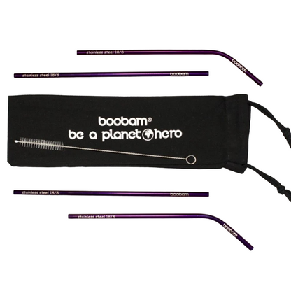 Boobam Straw Μεταλικό Επαναχρησιμοποιούμενο Καλαμάκι - 4τμχ & καθαριστικό
