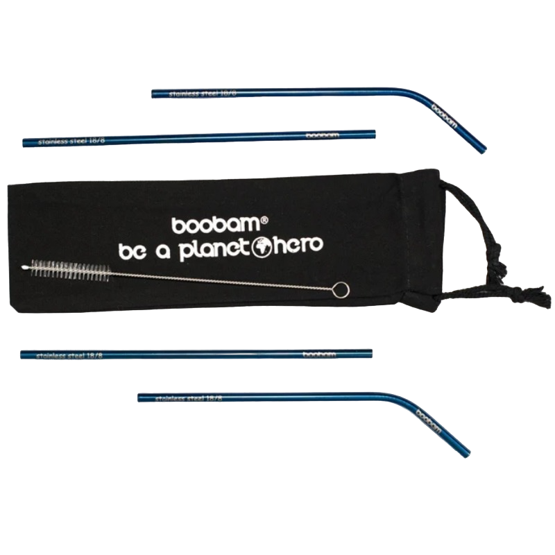Boobam Straw Μεταλικό Επαναχρησιμοποιούμενο Καλαμάκι - 4τμχ & καθαριστικό