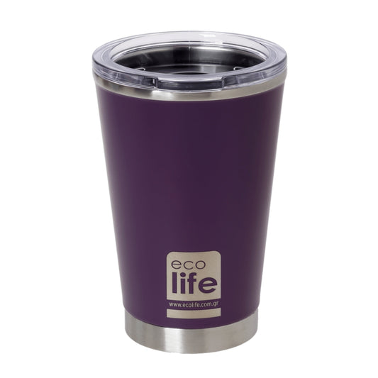 Ecolife Coffee Cup Ποτήρι Θερμός με Διάφανο Καπάκι Σκούρο Μωβ - 370ml