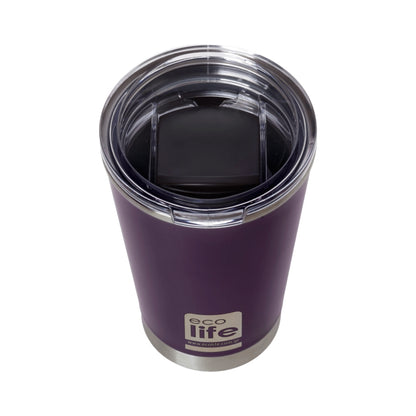 Ecolife Coffee Cup Ποτήρι Θερμός με Διάφανο Καπάκι Σκούρο Μωβ - 370ml