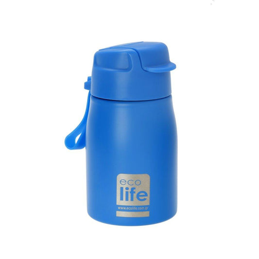 Ecolife Kids Μεταλλικό Ανοξείδωτο Παγουράκι με Εσωτερικό Καλαμάκι Μπλε - 400ml
