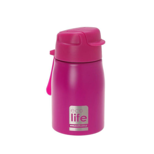 Ecolife Kids Μεταλλικό Ανοξείδωτο Παγουράκι με Εσωτερικό Καλαμάκι Ροζ - 400ml