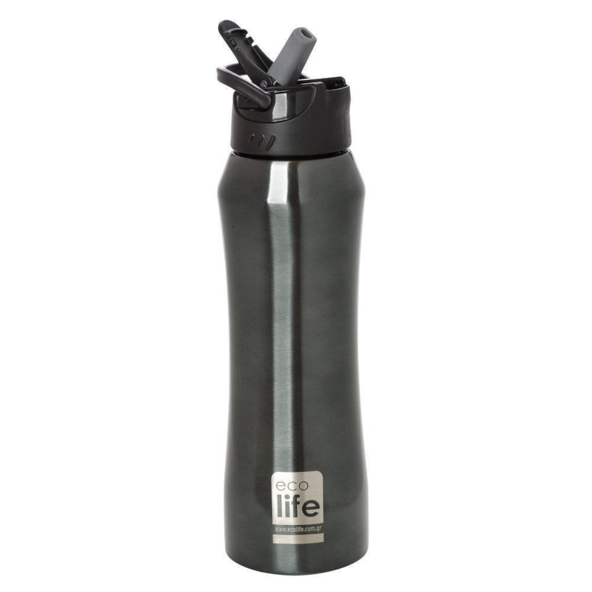 Ecolife Μπουκάλι Θερμός με Εσωτερικό Καλαμάκι Black - 550ml