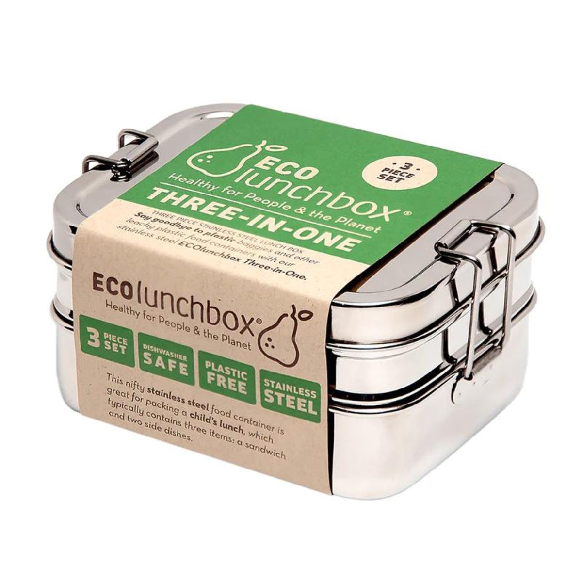 Ecolunchbox 3 σε 1 Classic Δοχείο Φαγητού Inox Ασημί - 916ml 3τμχ